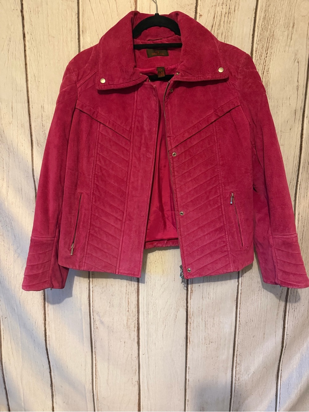 Danier Suede Jacket Size M Pink Genuine Leather Quilted Moto